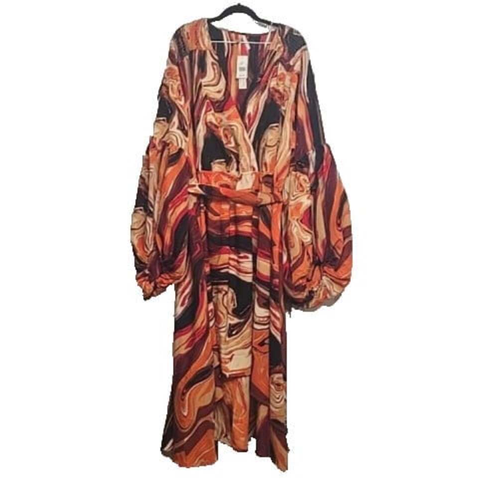 True Destiny Plus Size 3X Multicolor Abstract V-Neck Long Sleeve High Low Dress